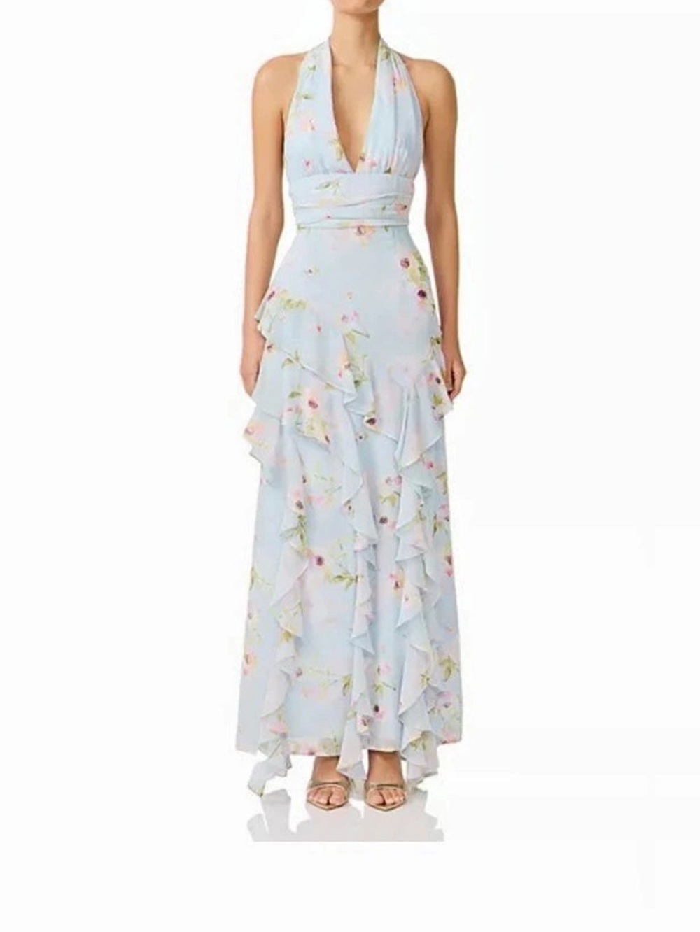 Elliatt Zinnia Gown Floral Maxi Gown in Blue & Pink Size XS NWT